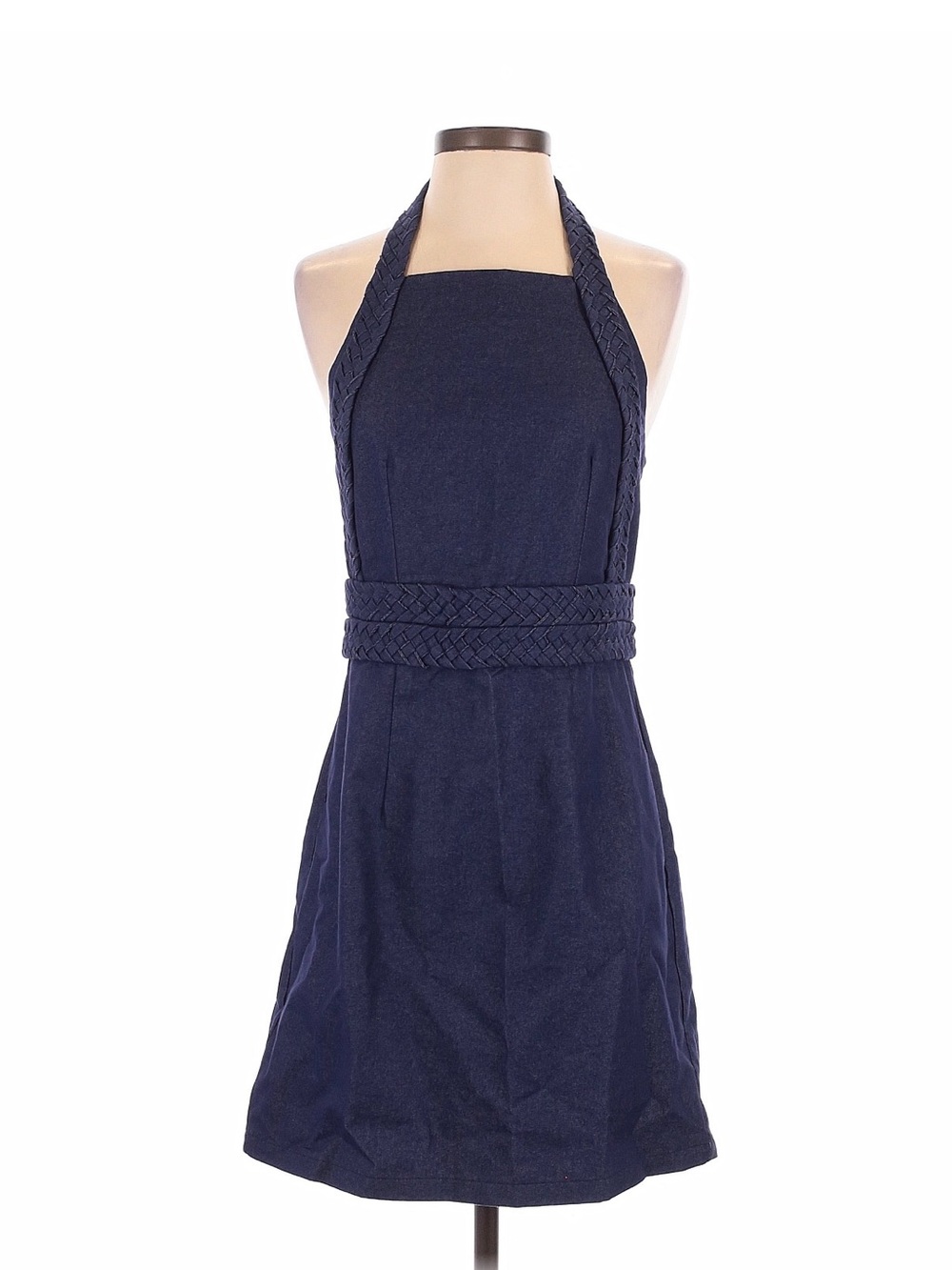 Commense Halter Navy Braided-Waist Dress